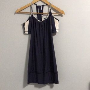 Lululemon No Limts Tank, Size 8, Colour Navy Blue with Stripped bra.